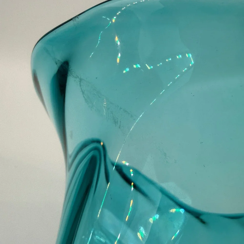 MCM Teal Swirl Optic Flared Glass Vase Blenko Style‎ Pilgrim Rainbow Kanawha